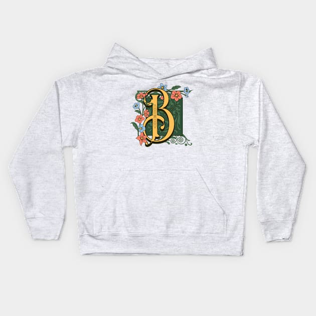 Art Nouveau Letter B, Ornamental Letter B, Art Deco Kids Hoodie by Promen Art